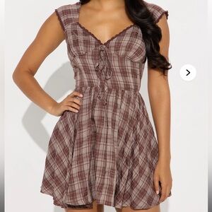 Fashion Nova Plaid Mini Dress in Brown